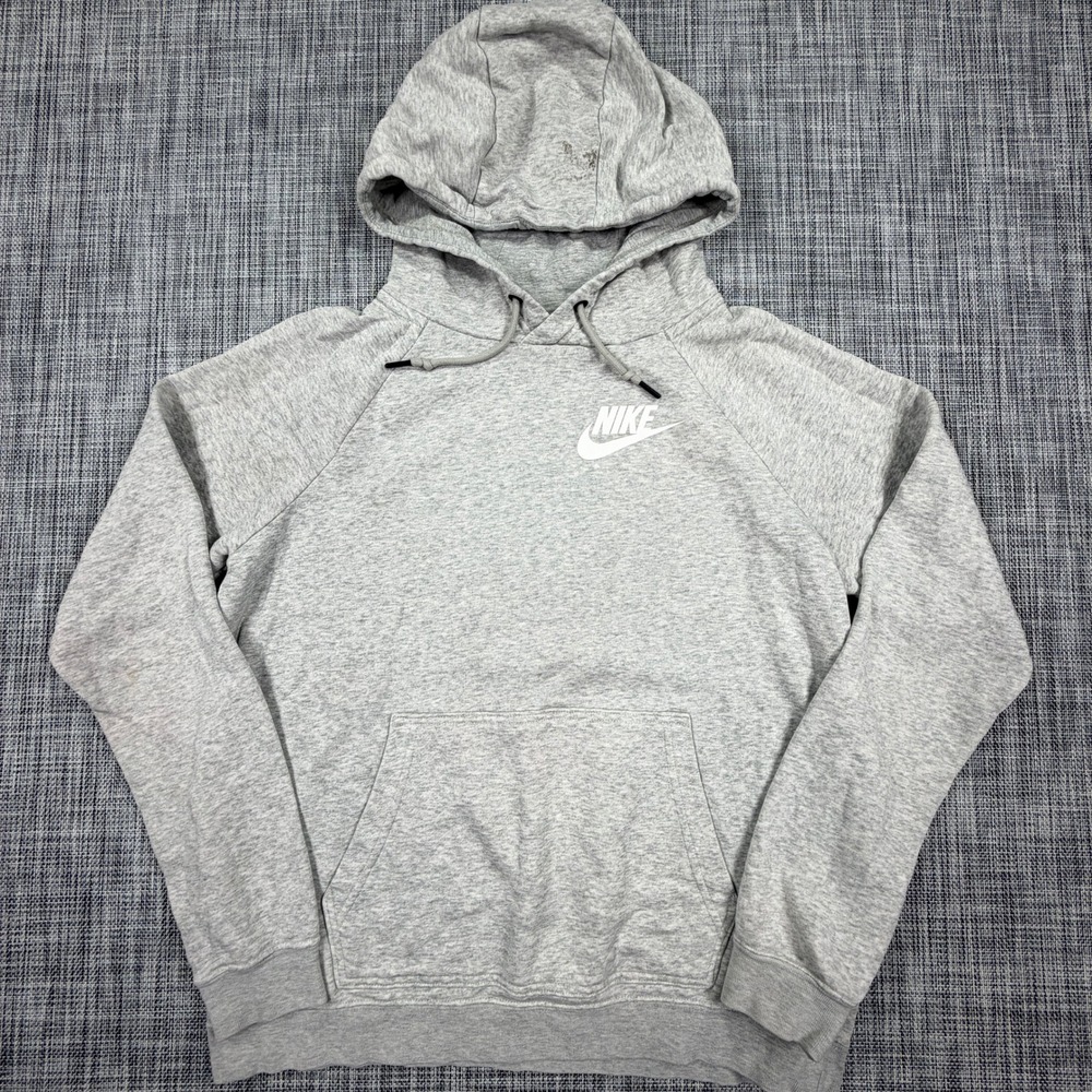 Nike Women's Hoodie Gray Medium Cotton Blend Pullover Swoosh Drawstring Pocket